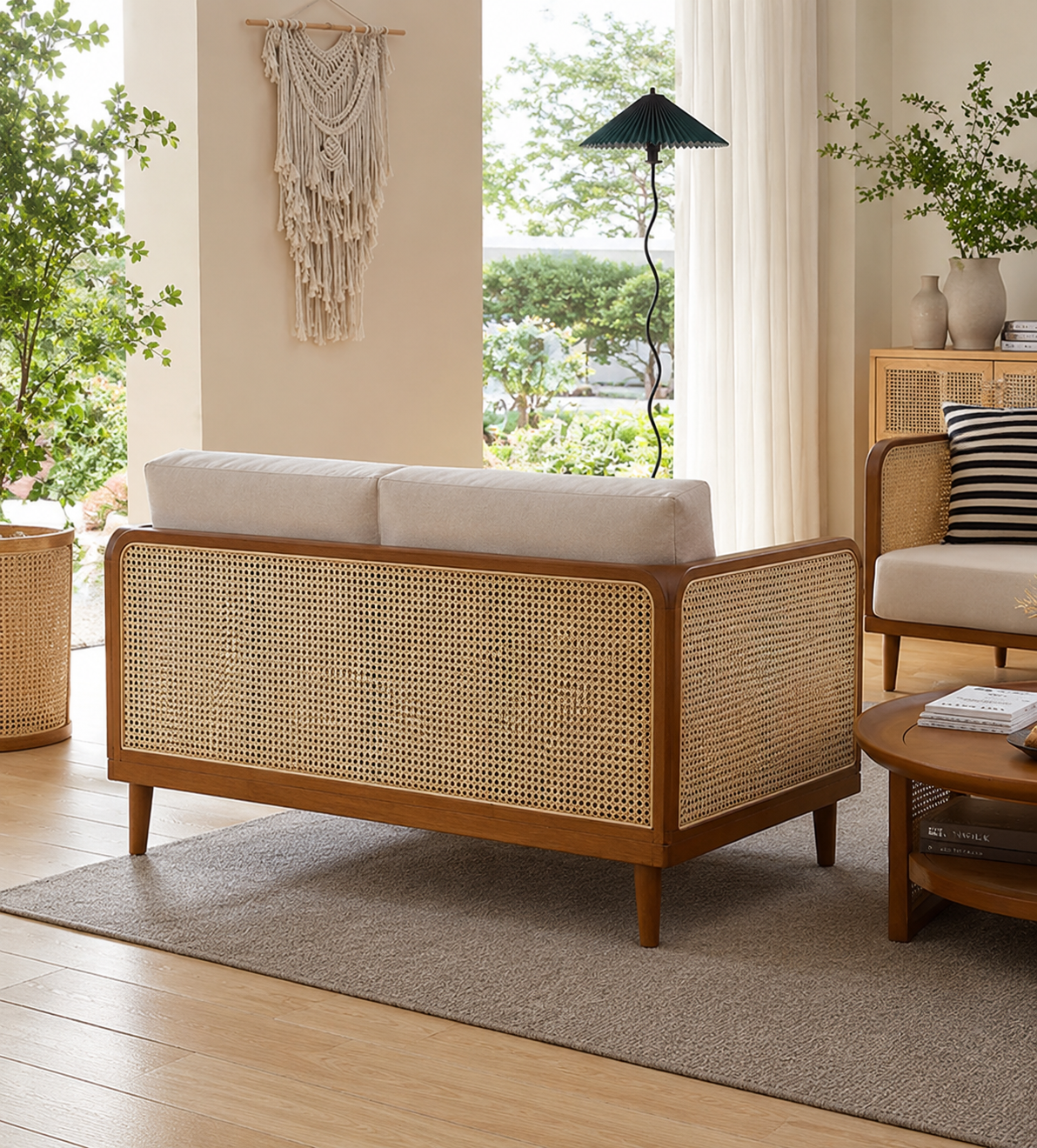 Mid-Century Modern Rattan Cane Loveseat - Image 2