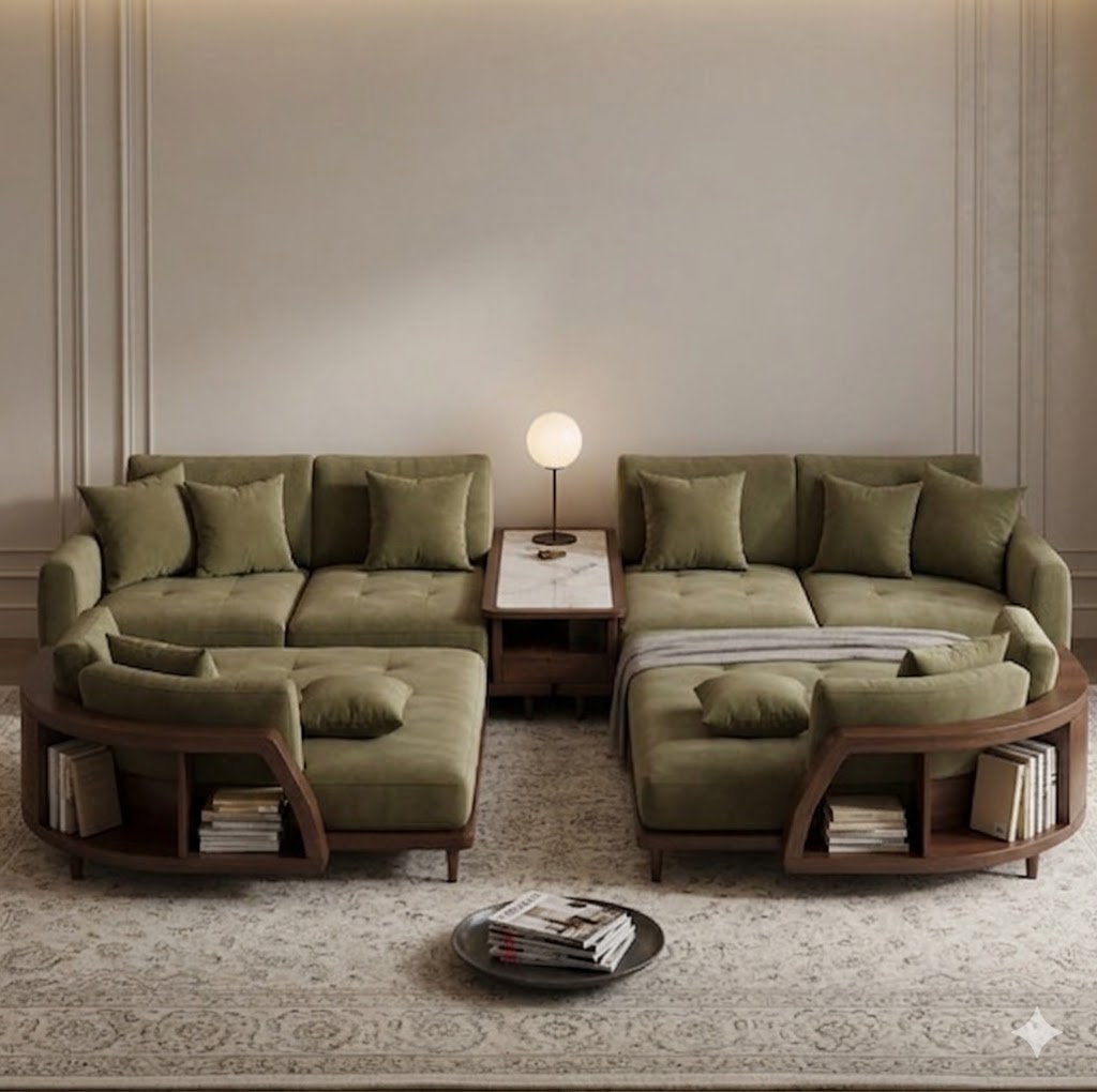 Luxury Japandi Sectional Sofa with Curved Chaise - Image 2