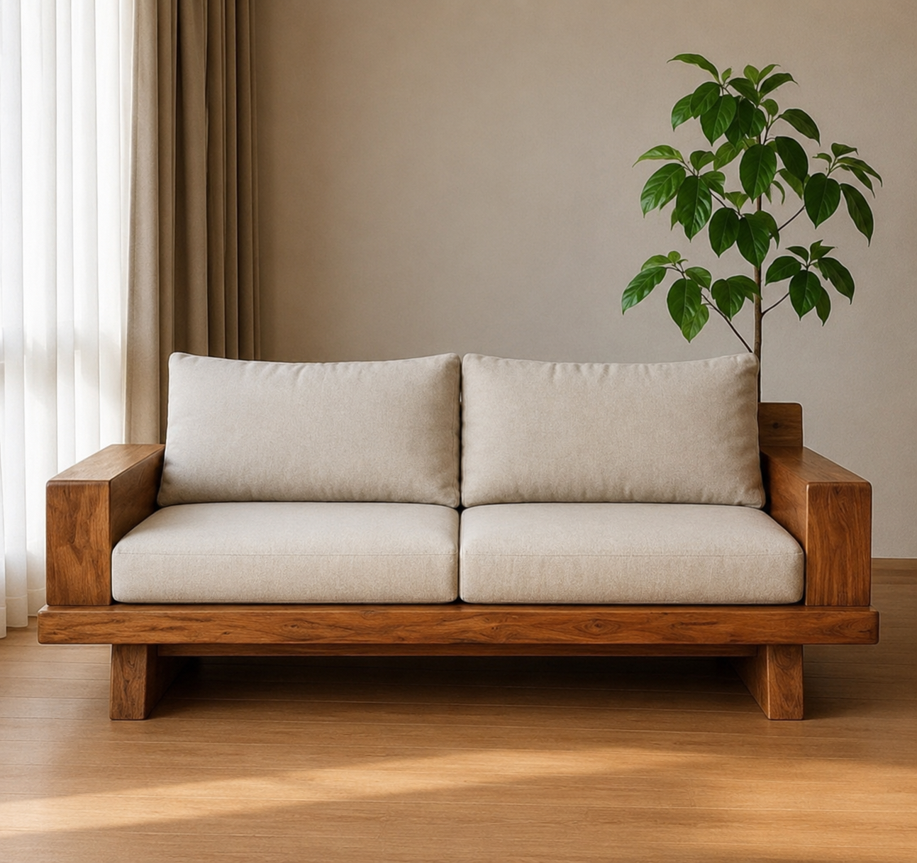 Organic Modern Live-Edge Wooden Sofa - Image 2