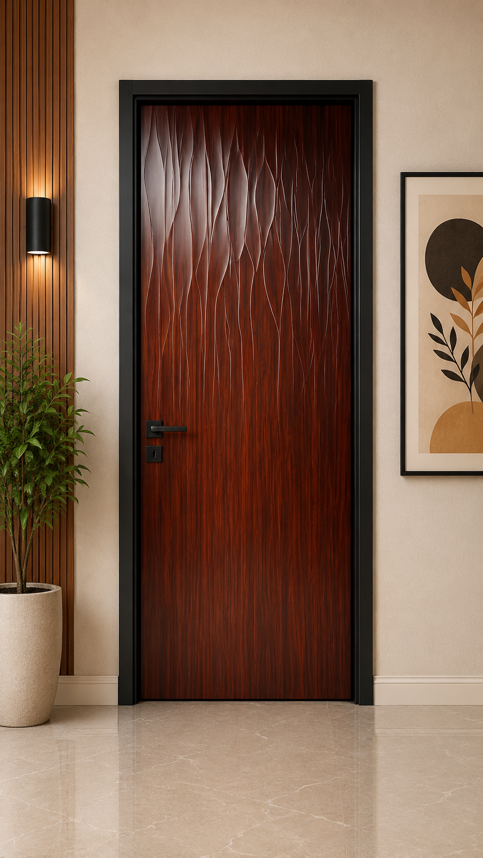 Elegant Walnut Wave Designer Door