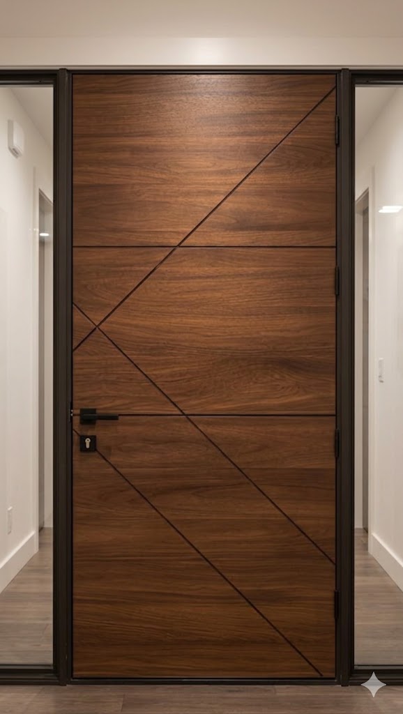 Modern Geometric Wood Veneer Door - Image 3