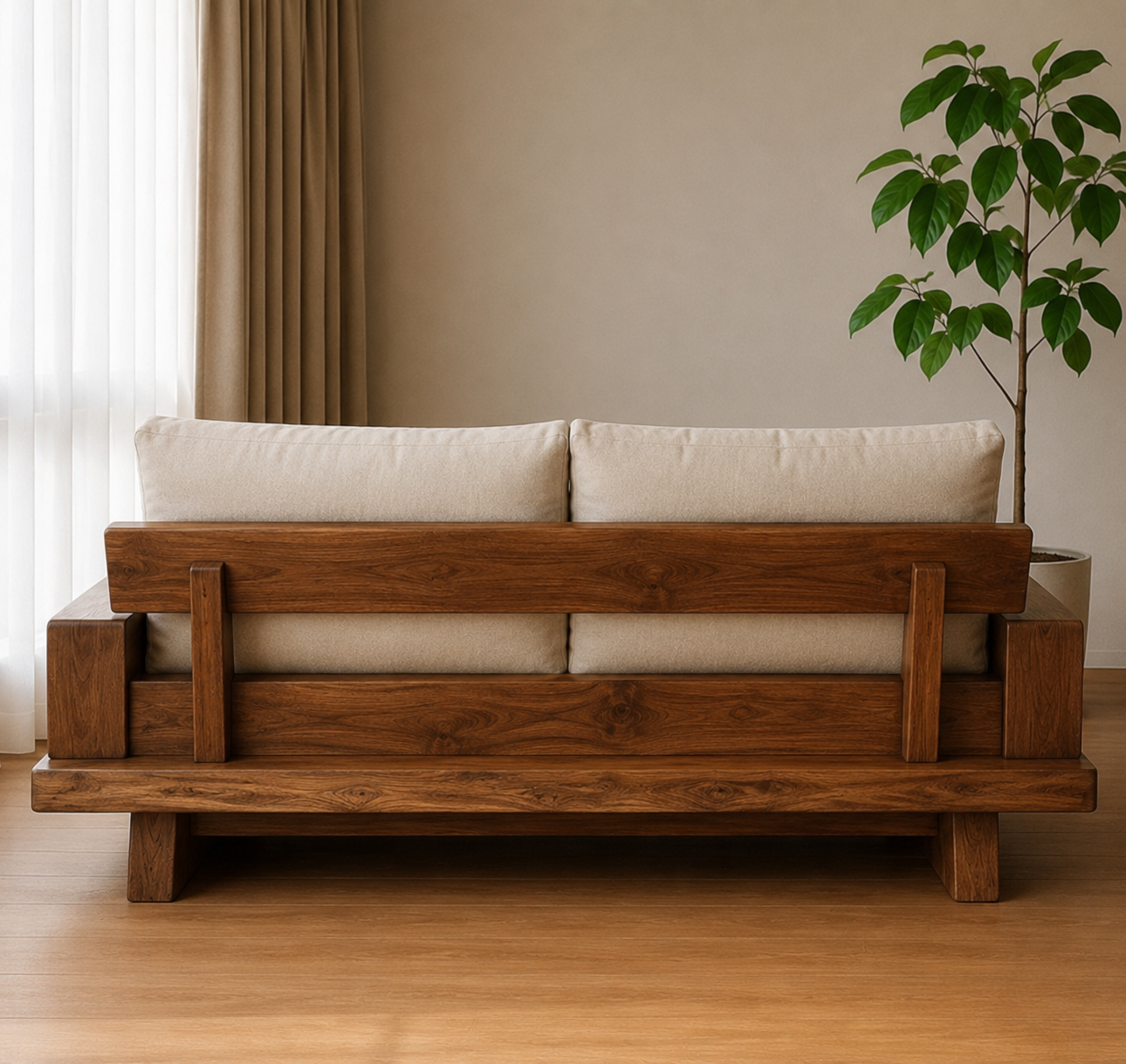 Organic Modern Live-Edge Wooden Sofa - Image 3