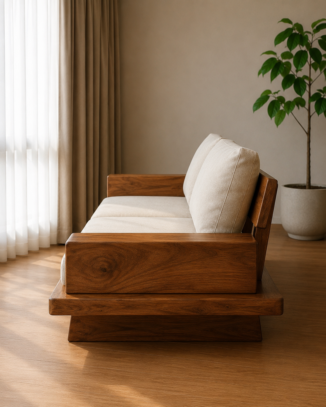 Organic Modern Live-Edge Wooden Sofa - Image 4