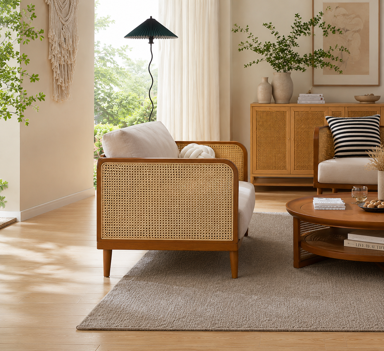 Mid-Century Modern Rattan Cane Loveseat - Image 4