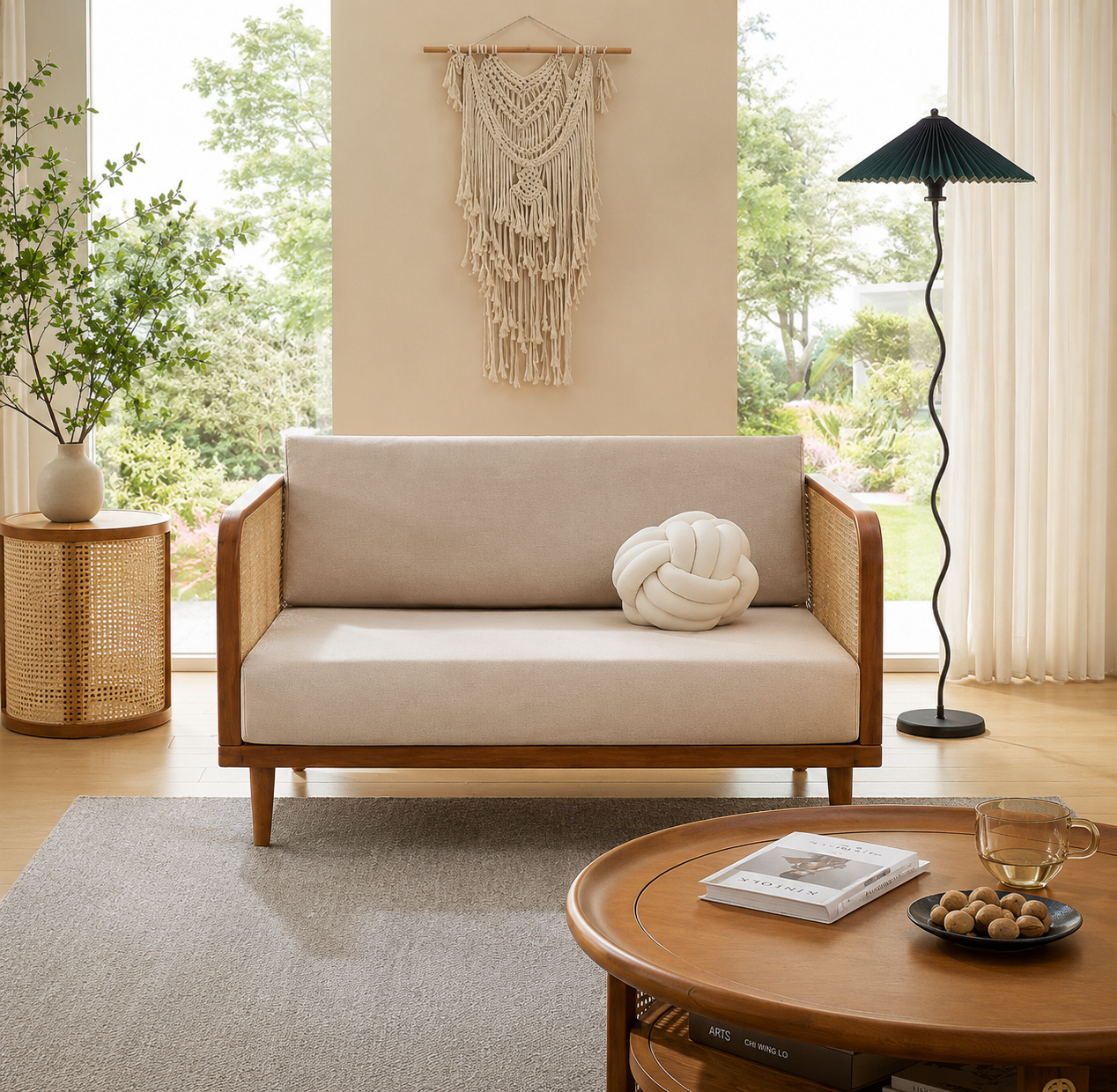 Mid-Century Modern Rattan Cane Loveseat - Image 3